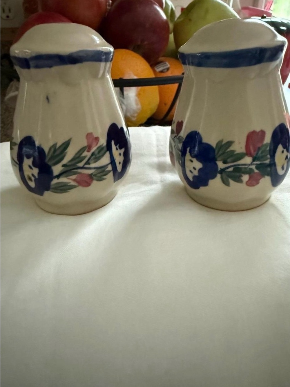 Hand-Painted Ceramic Salt & Pepper Shakers with Blue Floral Motif